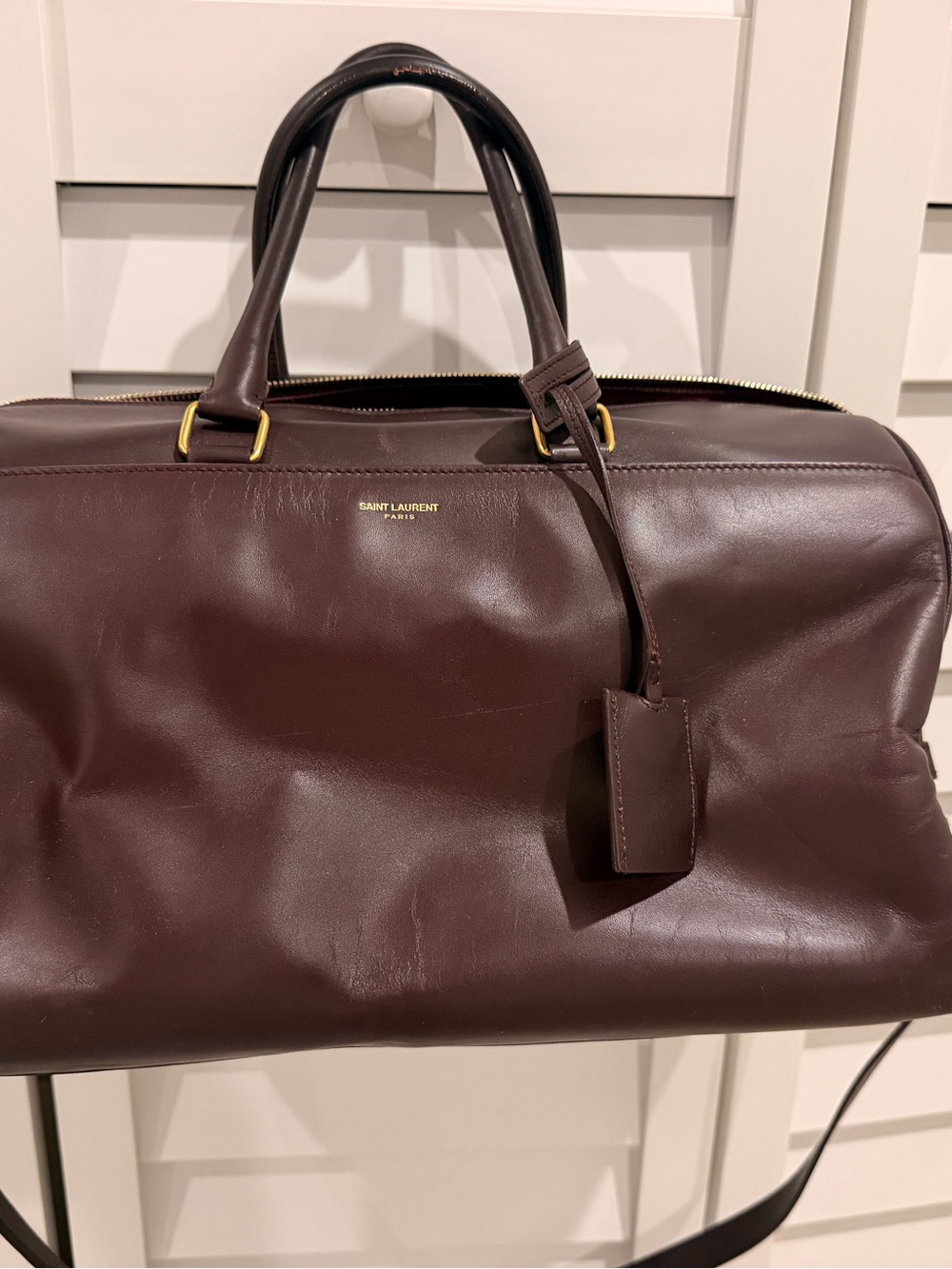 Saint Laurent Chocolate Brown Leather Crossbody Satchel with Gold Hardware - Picture 4 of 6